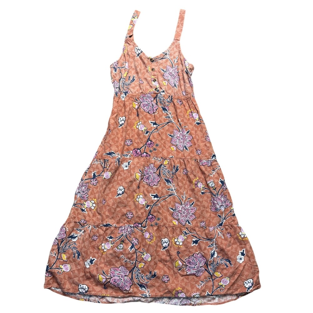Sonoma Goods For Life Womens Orange Floral Linen‎ Blend Tiered Midi Dress Small